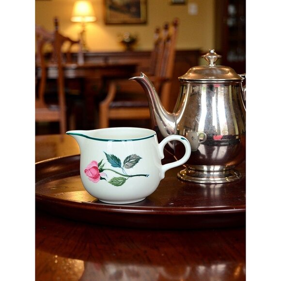 Cunningham & Pickett Rose Creamer Pitcher Floral Design 5" Wide 3.5" Tall Porcel - Picture 4 of 9